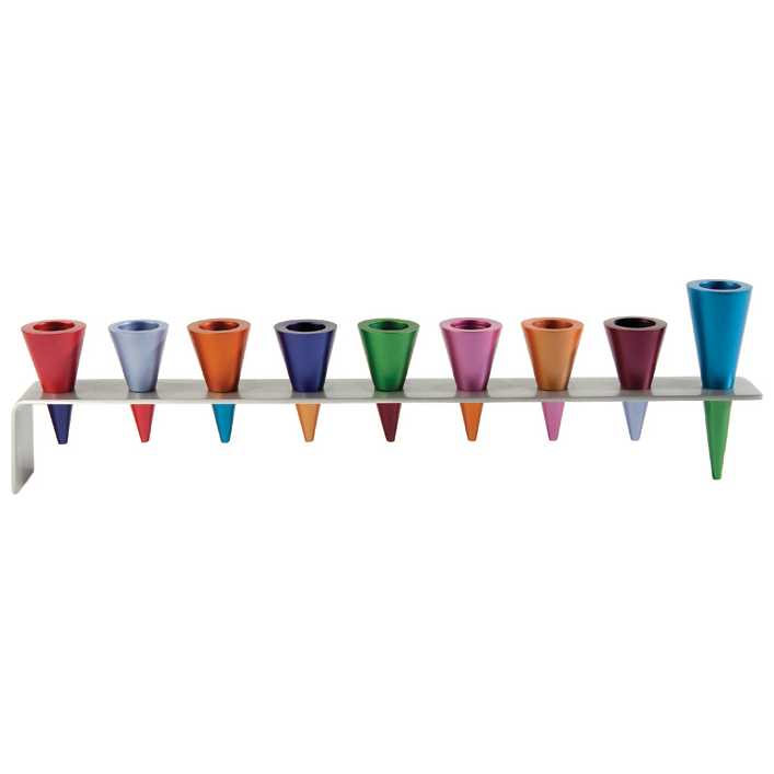 Multicolor Anodized Aluminum Cone Menorah By Yair Emanuel -Perfect For Hanukkah
