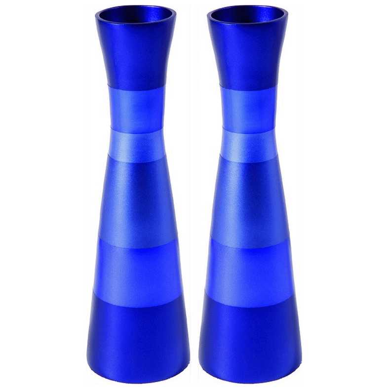 Anodized Blue Ringed Candlesticks