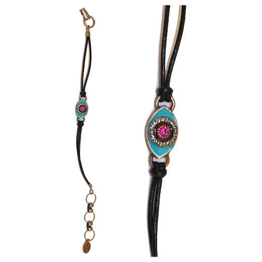 Aqua Evil Eye Bracelet With Pink Crystal