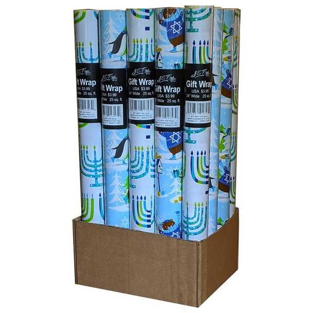 Dark Blue Hanukkah Gift Wrap Roll - Assorted Designs -Perfect For Hanukkah
