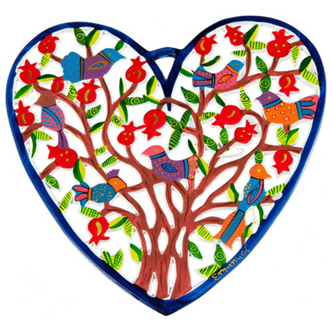 Birds In The Pomegranate Tree Heart Plaque