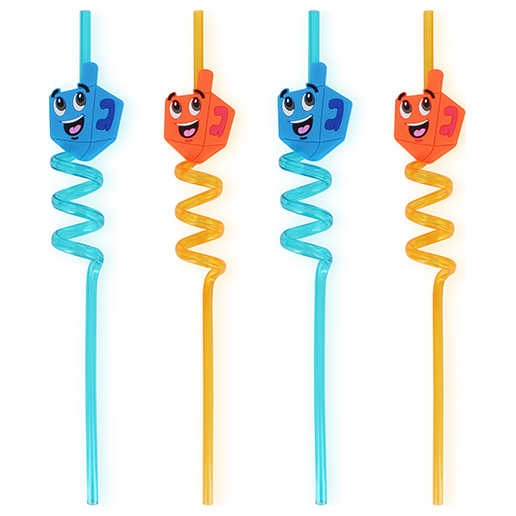 Blue And Orange Hanukkah Dreidel Straws - Pack Of 4 -Perfect For Hanukkah