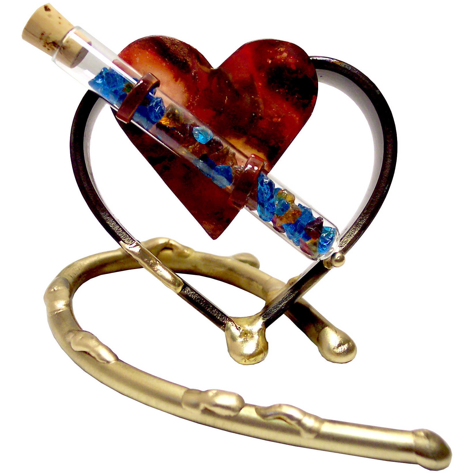 Brass And Copper Hearts Wedding Glass Keepsake Sculpture By Gary Rosenthal