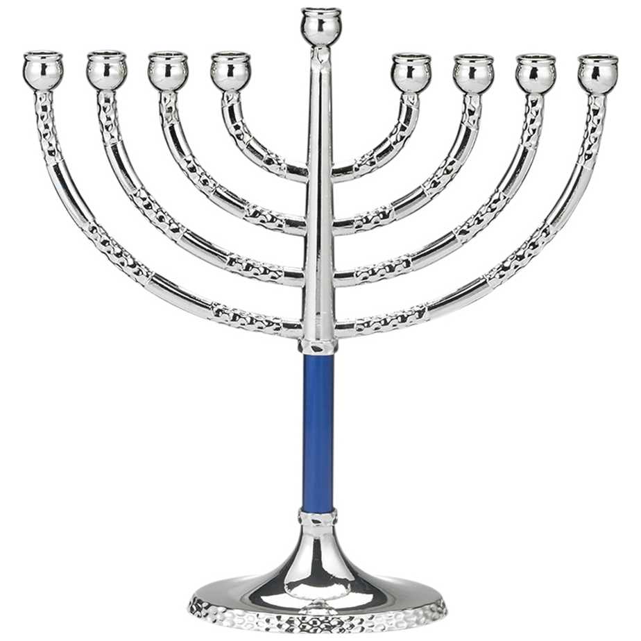 Classical Silver Menorah With Hammered Accents -Perfect For Hanukkah