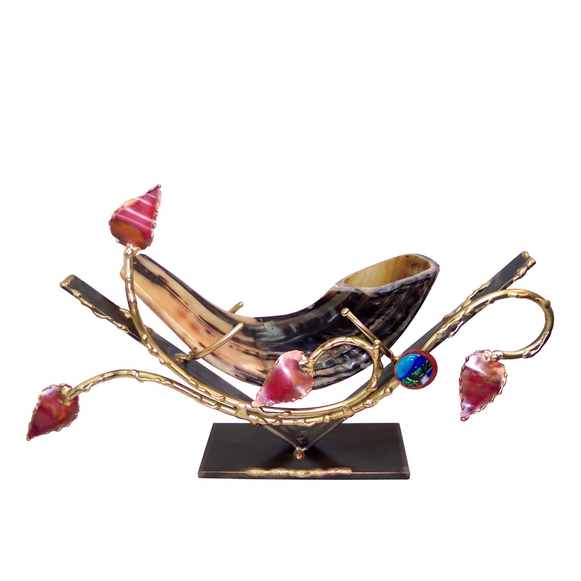 Copper And Brass Leaves Shofar Stand By Gary Rosenthal