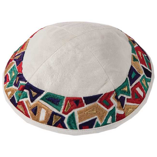 Multicolor Embroidered Triangles Kippah By Yair Emanuel