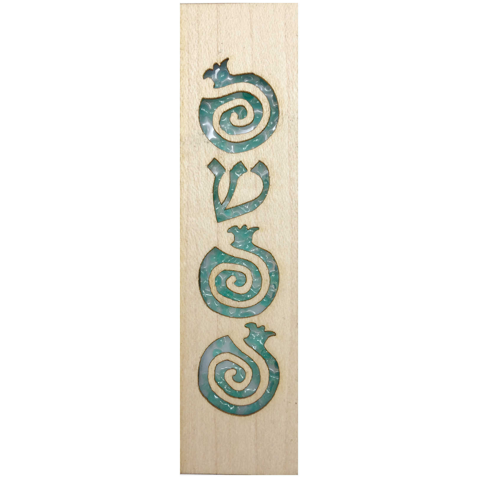 Green Glass & Maple Wood Pomegranate Mezuzah Case By Beames Designs