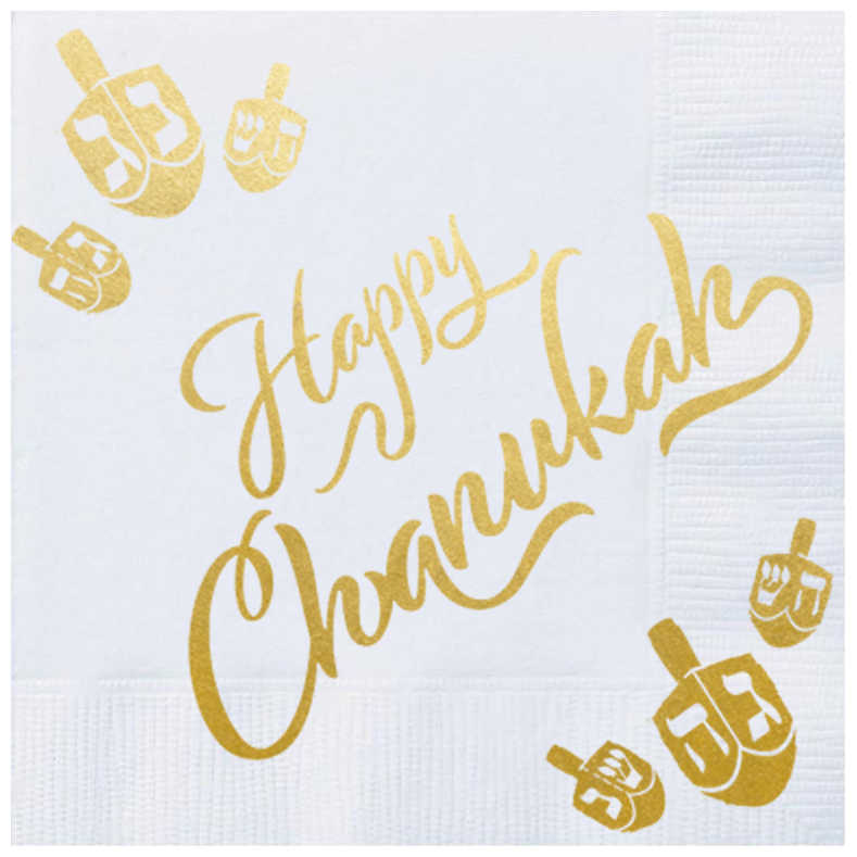 Happy Hanukkah 2 Ply Gold Foiled Napkins - Pack Of 20 -Perfect For Hanukkah