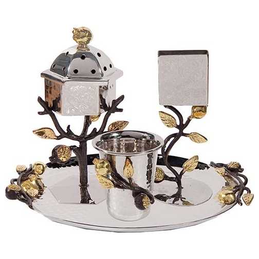 Golden Pomegranates Stainless Steel Havdallah Set By Yair Emanuel -Perfect For Shabbat