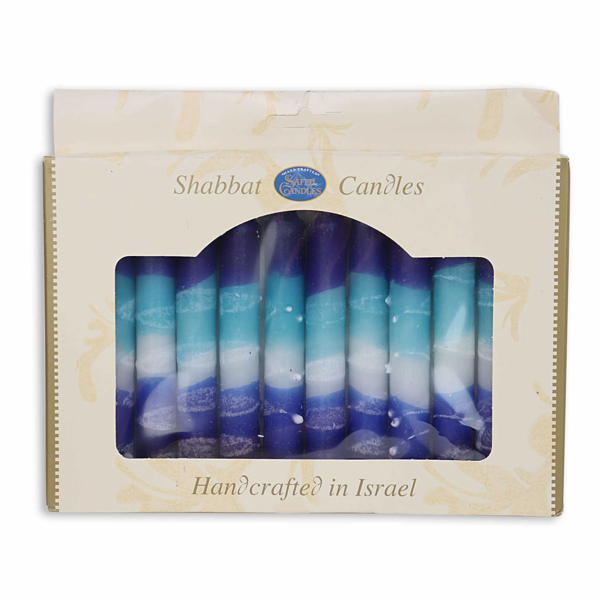 Israeli Hand Crafted Blue Snow Shabbat Candles