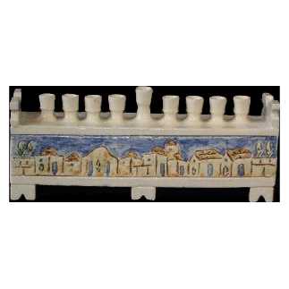 Jerusalem Bench Style Ceramic Menorah -Perfect For Hanukkah
