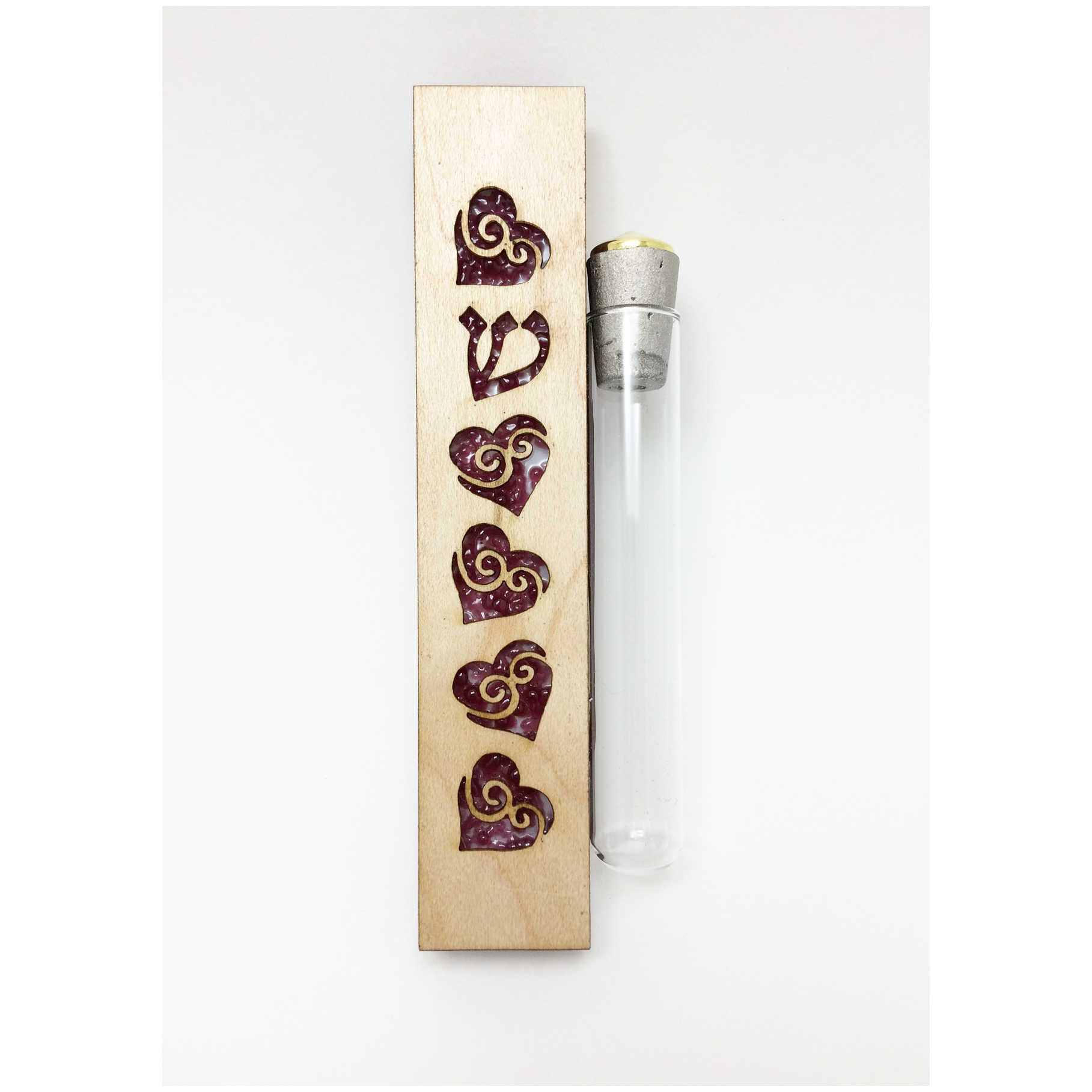 Pink Glass & Maple Wood Heart Keepsake Mezuzah Case By Beames Designs