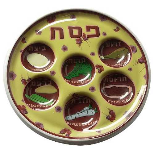 Plastic Yellow & Red Floral Disposable Seder Plate -Perfect For Passover