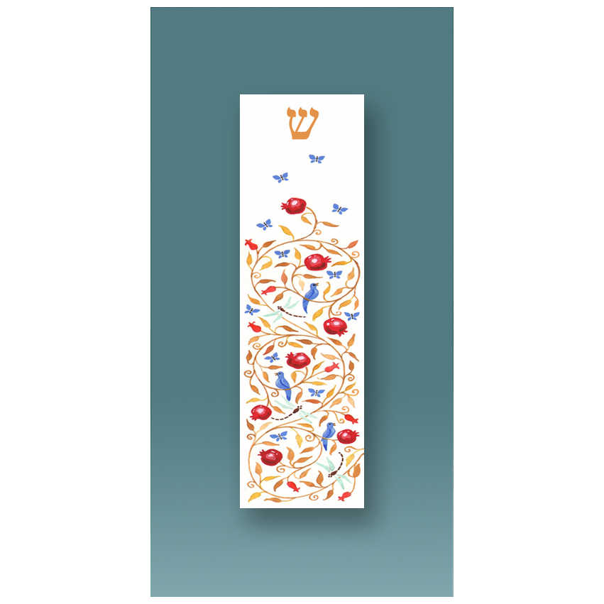 Pomegranates & Butterfly Car Mezuzah Case By Mickie Caspi