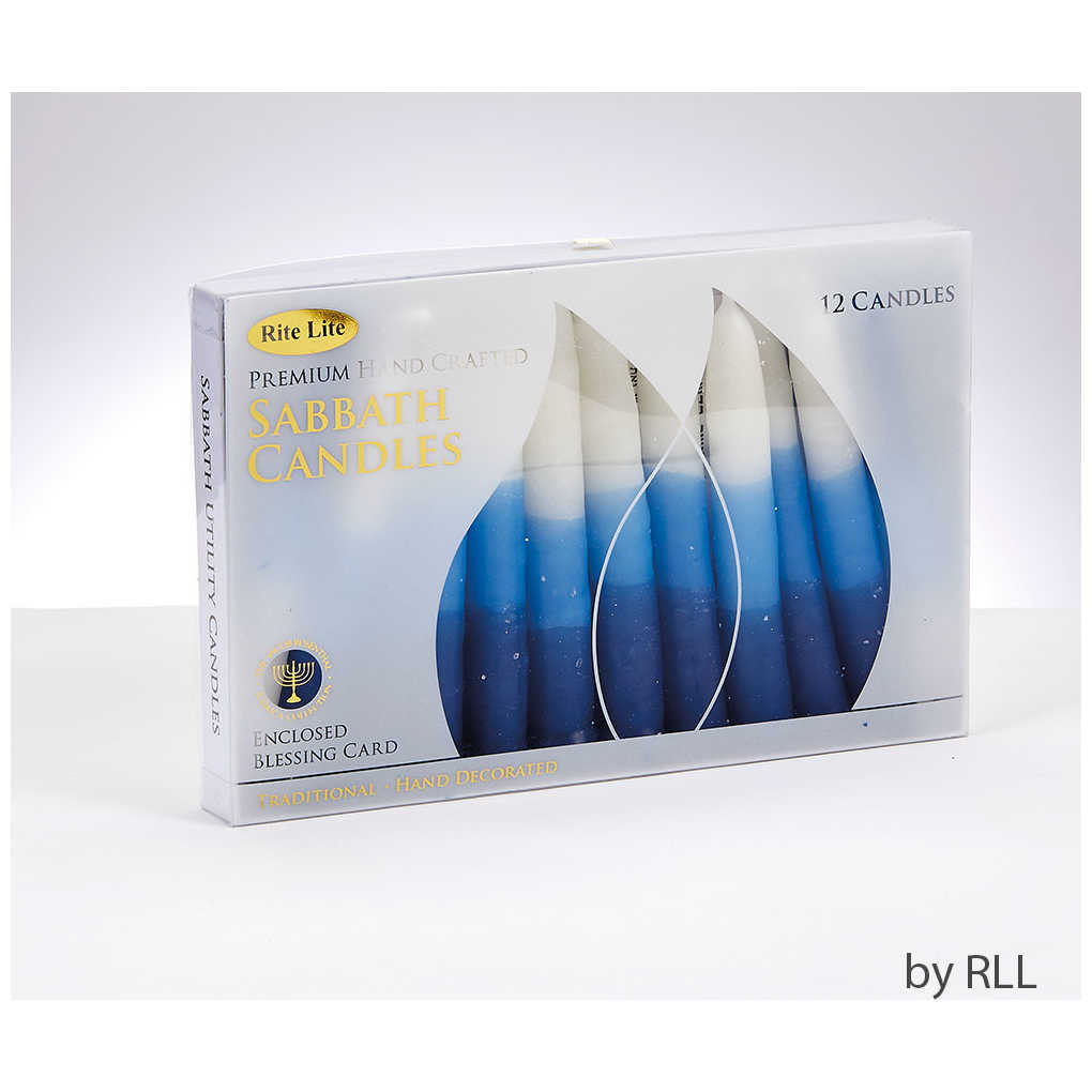 Premium Blue & White Tricolor Shabbat Candles