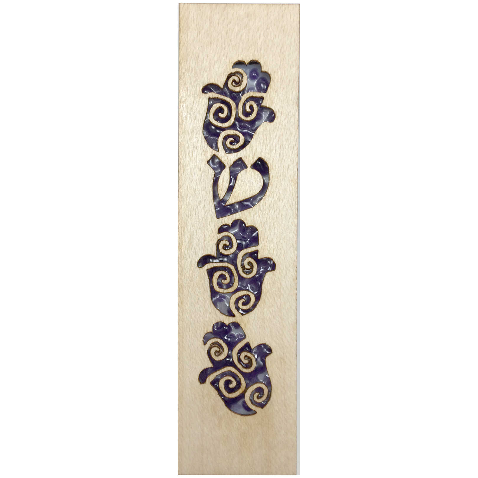 Purple Glass & Maple Wood Hamsa Mezuzah Case By Beames Designs