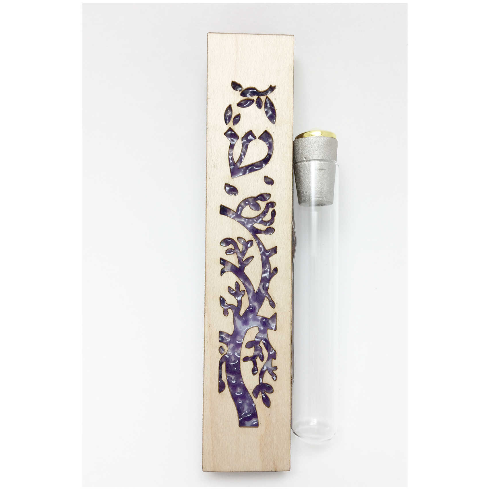 Purple Glass & Maple Wood Tree Of Life Keepsake Mezuzah Case By Beames Designs