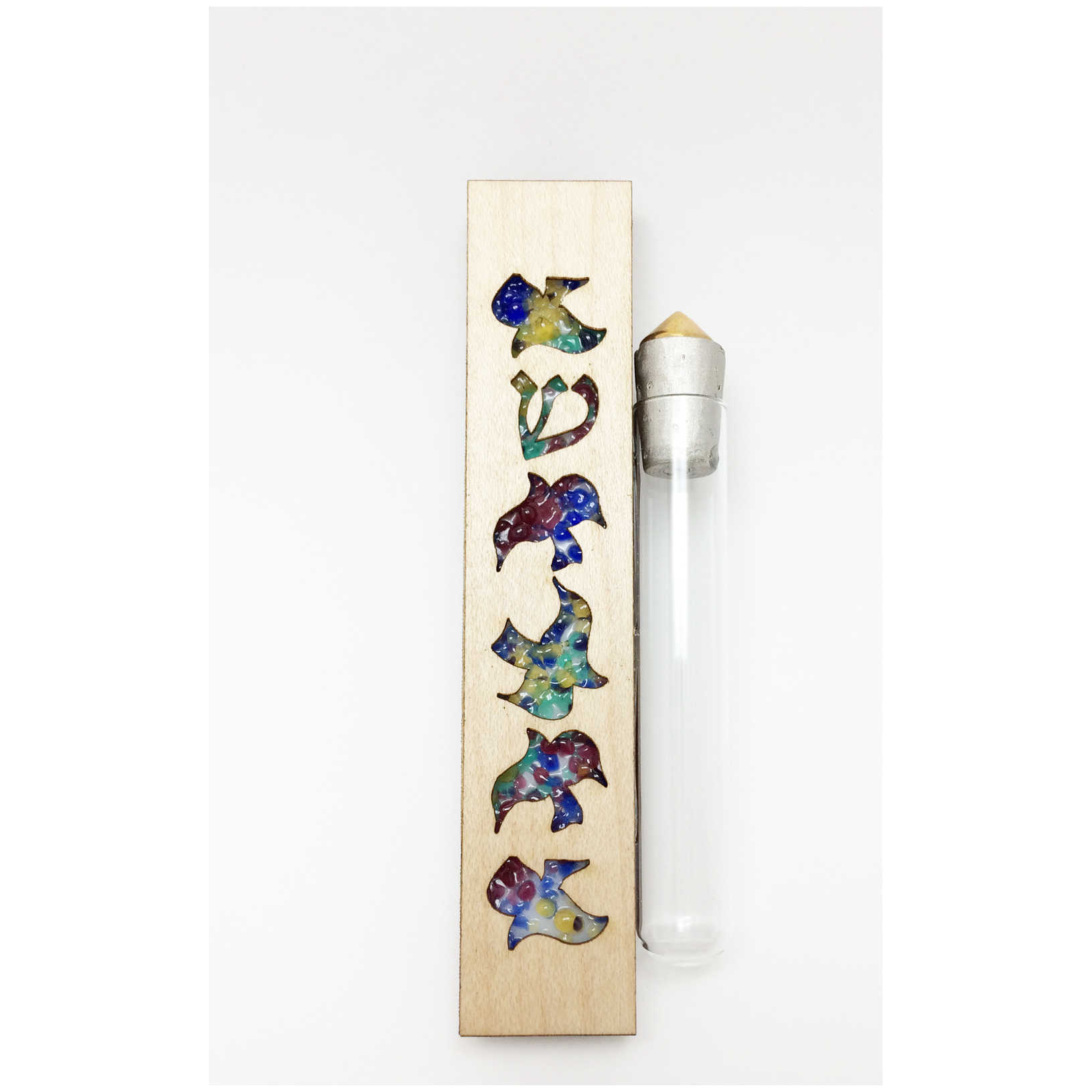 Rainbow Glass & Maple Wood Dove Keepsake Mezuzah Case By Beames Designs