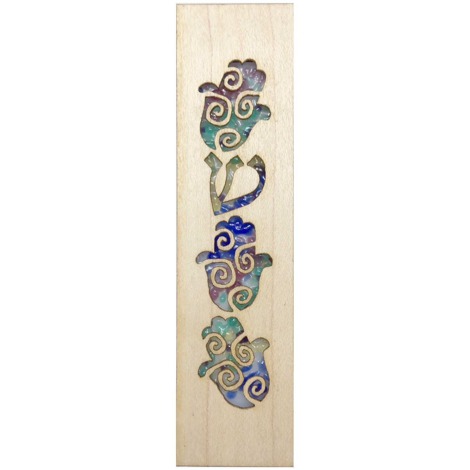 Rainbow Glass & Maple Wood Hamsa Mezuzah Case By Beames Designs