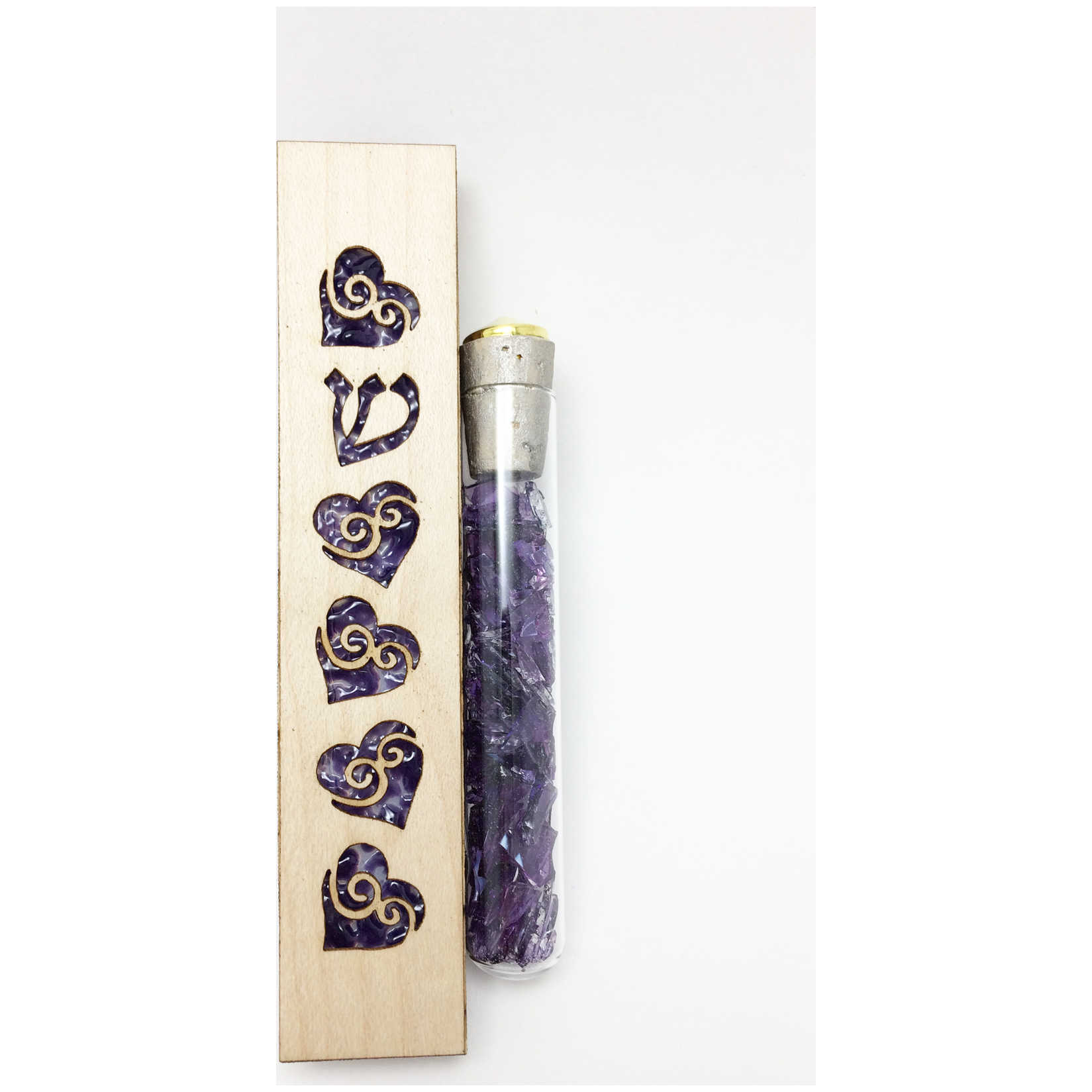 Rainbow Glass & Maple Wood Heart Keepsake Mezuzah Case By Beames Designs