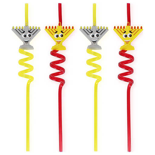 Red And Yellow Hanukkah Menorah Straws - Pack Of 4 -Perfect For Hanukkah