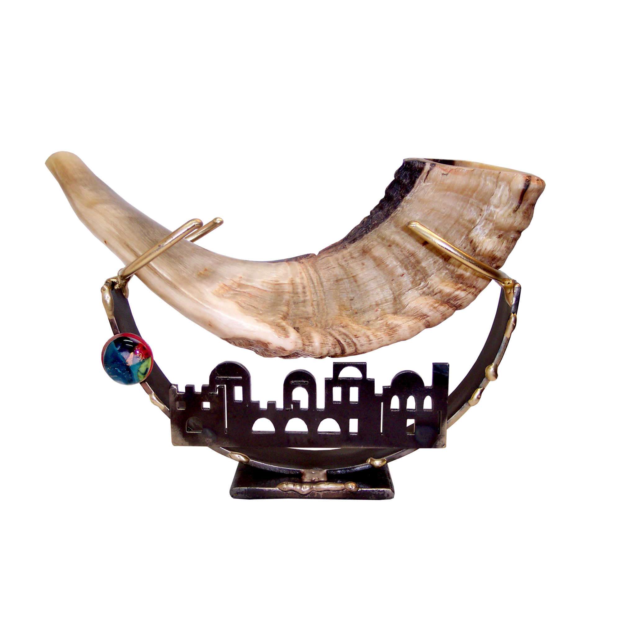 Small Brass Jerusalem Shofar Stand By Gary Rosenthal