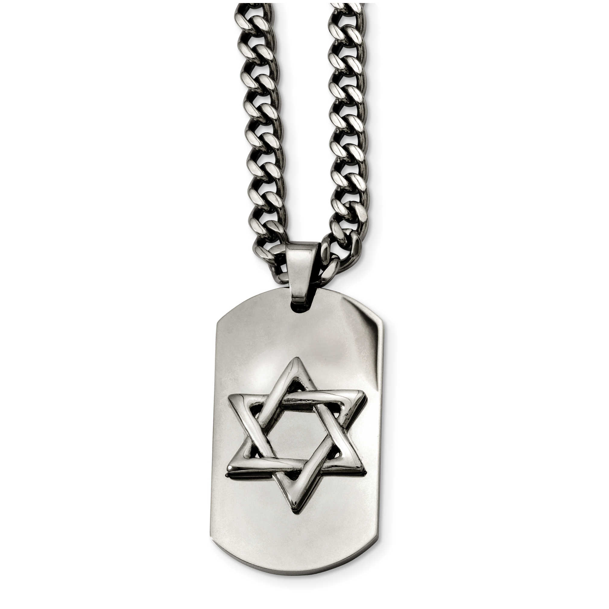 Stainless Steel Polished Dog Tag Star Of David Pendant