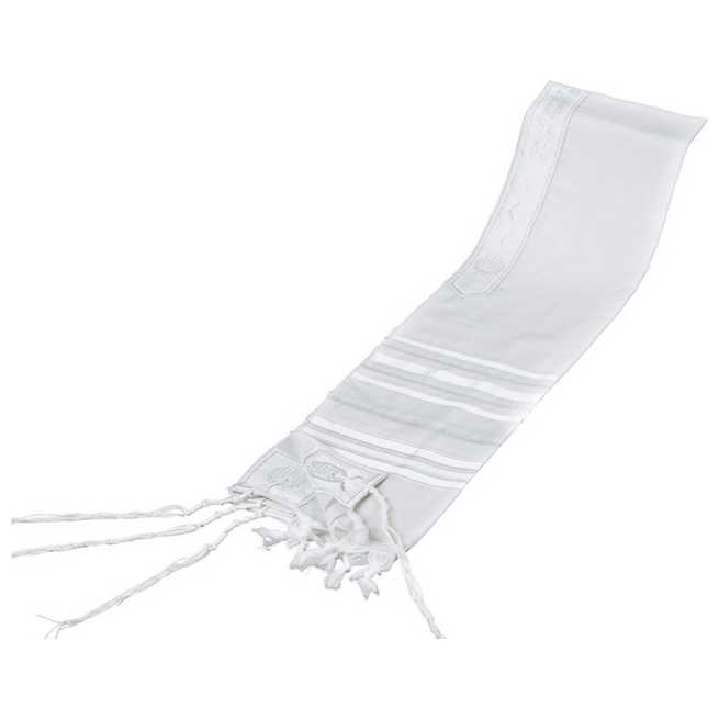 Traditional White With Silver Stripes Wool Tallit