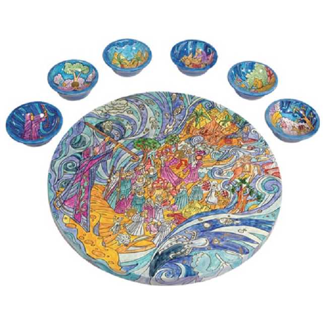 Wood Multi-Color Sea Crossing Seder Plate -Perfect For Passover
