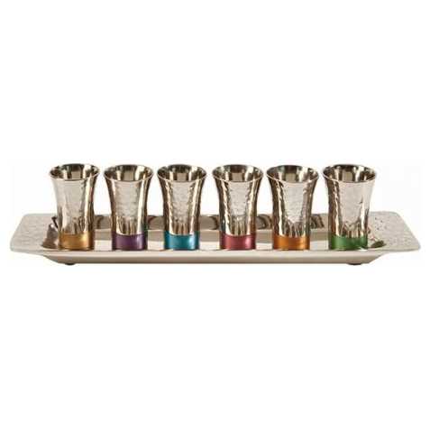 Set Of 6 Hammered Small Cups And Tray  - Multicolor